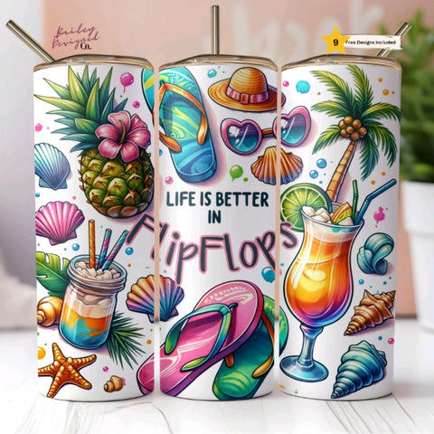 20 oz Skinny Tumbler - Flip Flops - B - More Crafty