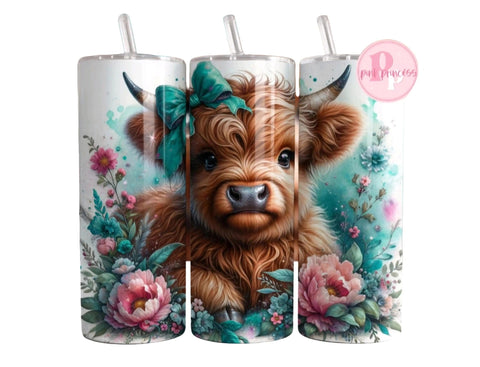 20 oz Skinny Tumbler - Heiland Cow - B - More Crafty