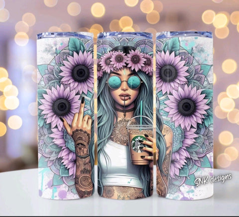 20 oz Skinny Tumbler - Purple Flower - B - More Crafty