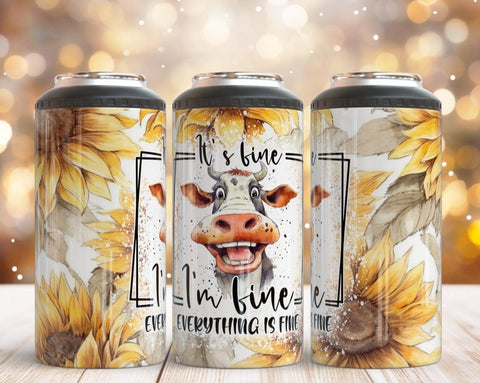 4 in 1 Can Cooler - Cow Everything is Fine - B - More Crafty