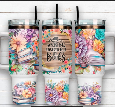 40 oz Tumbler - Distracted by Books - B - More Crafty