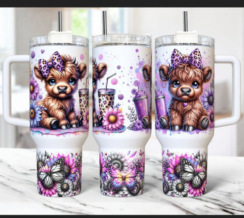 40 oz Tumbler - Highland Cow Purple - B - More Crafty