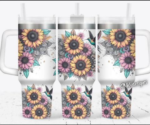 40 oz Tumbler - Sunflower Hummingbird - B - More Crafty