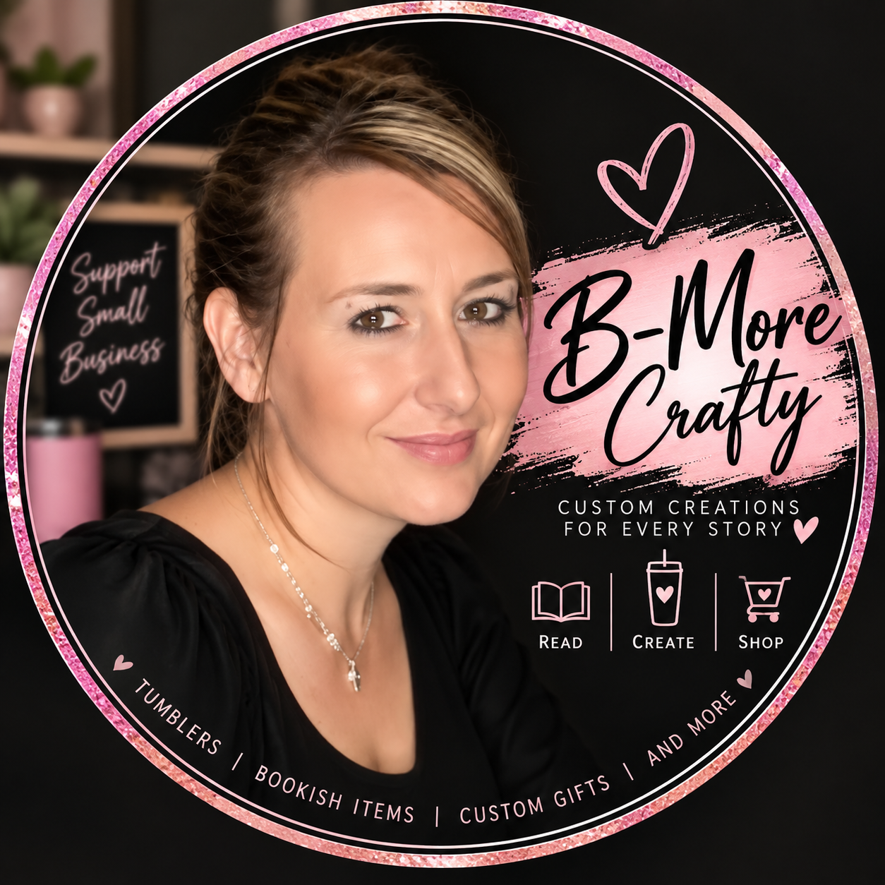 Mandee, the maker behind B-More Crafty, in her business profile portrait