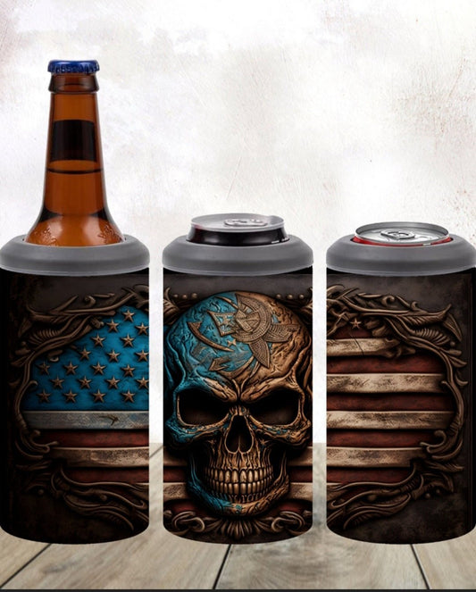 4 in 1 Can Cooler - Skull Flag - B-More Crafty