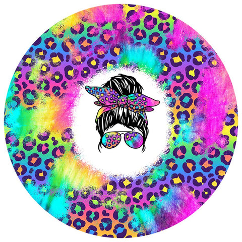 Car Coaster - Messy Bun Leopard Rainbow - B-More Crafty