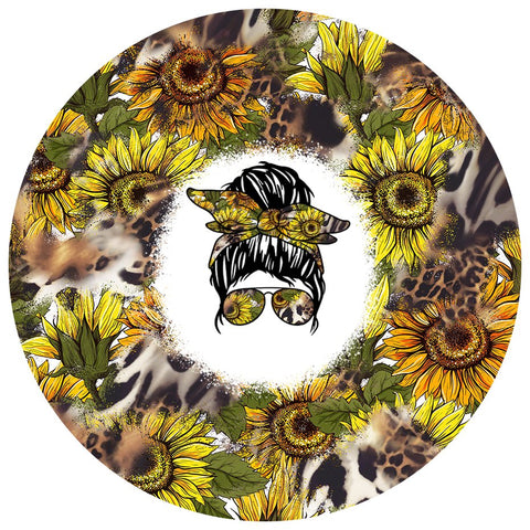 Car Coaster - Messy Bun Leopard sunflower - B-More Crafty